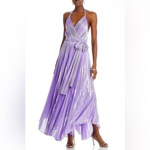 Alice + Olivia Arista Halterneck Accordion Pleat Maxi Dress in lavender Size 2